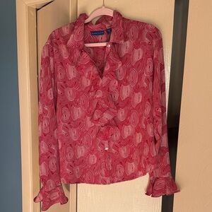 Karen Scott Red Swirl Pattern Blouse